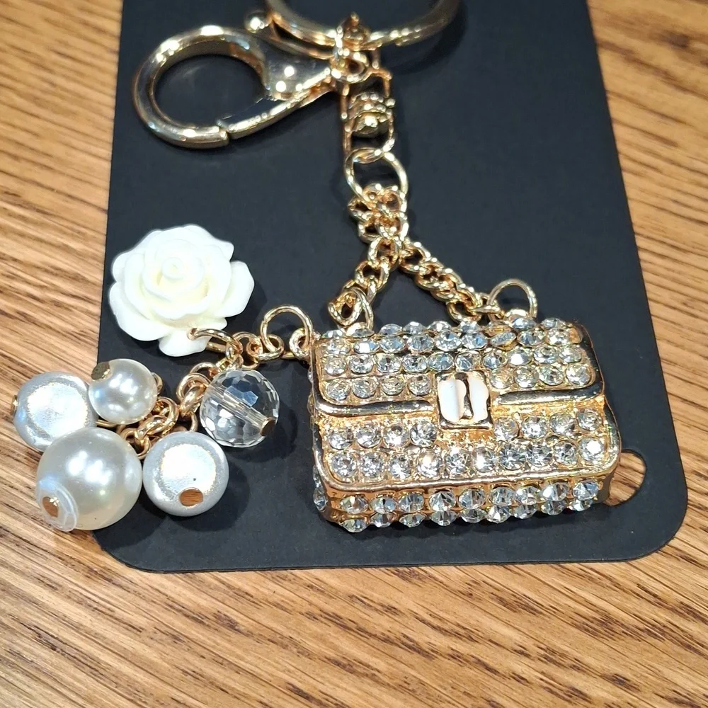 Gold & White Purse Charm/Keychain